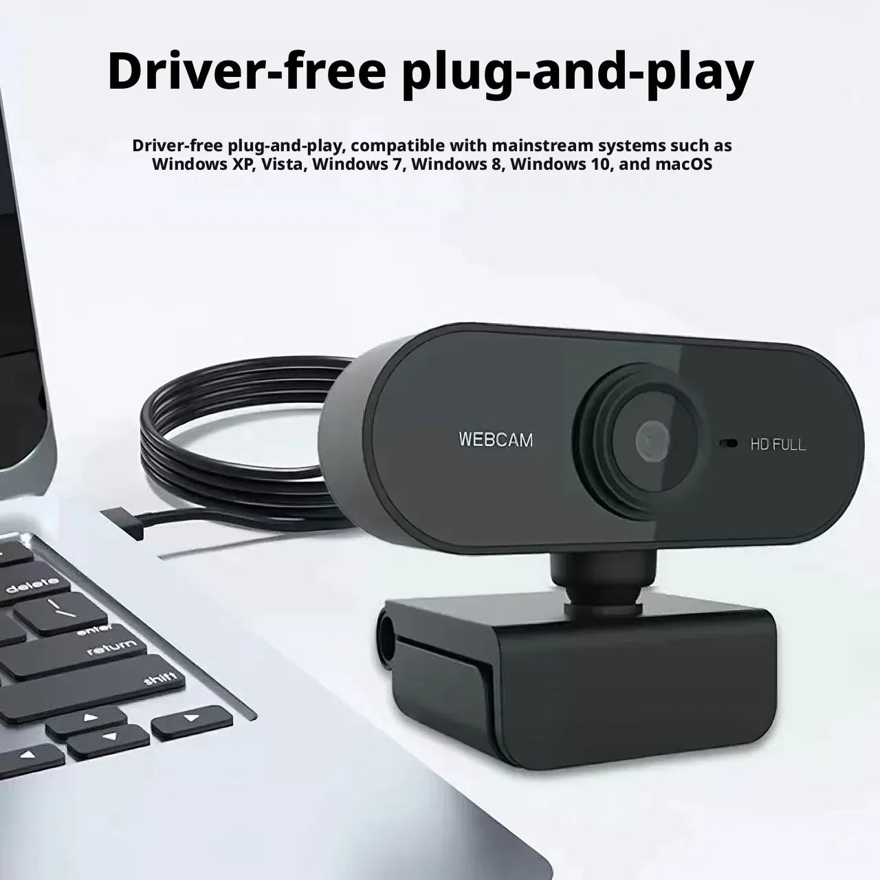 HD 1080P Webcam With Built-In Microphone — Plug and Play Computer Camera