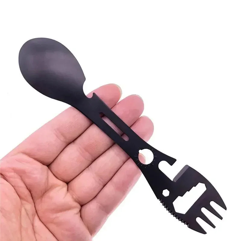 Stainless Steel Camping Utensils Set — 5-in-1 Outdoor Survival Cutlery