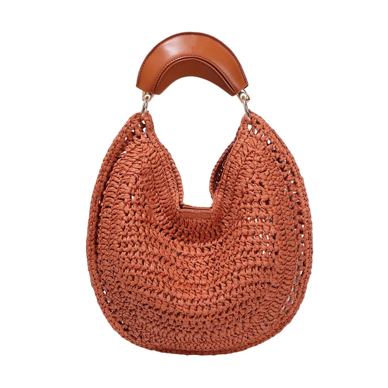 Boho Handwoven Straw Hobo Bag — Elegant Crescent Summer Tote