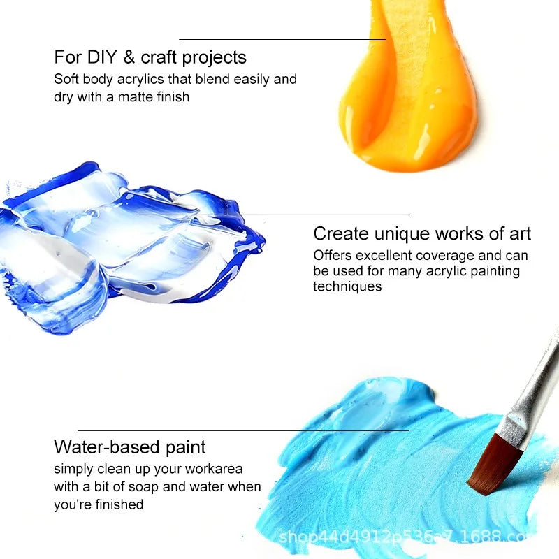 Acrylic Paint Pigment Set — Waterproof Professional Art Supplies, 24 or 36 Colors