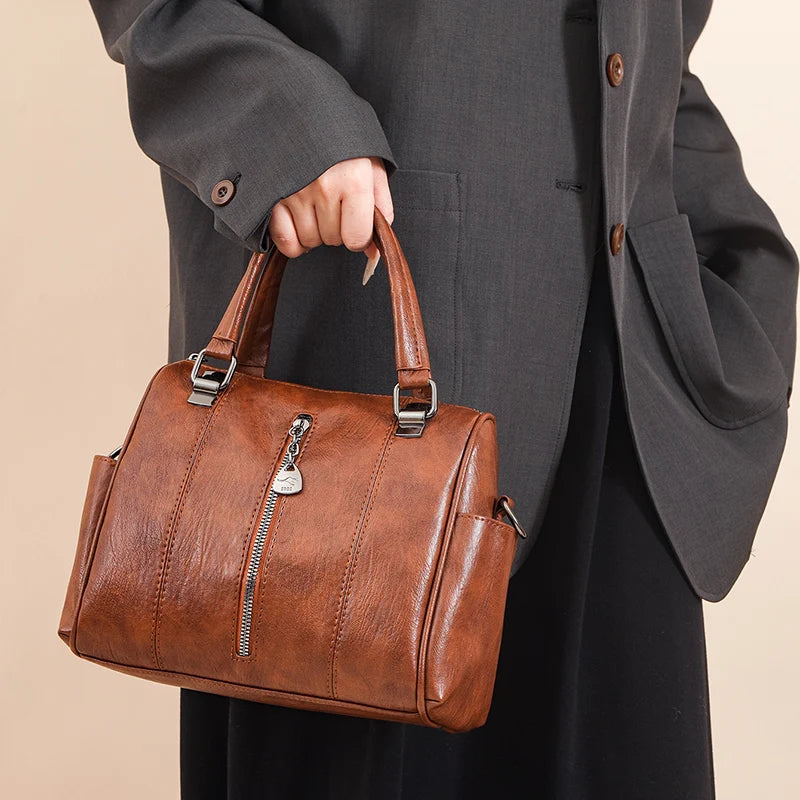 YaLePuck Women's Vintage Tote Bag — Large Capacity PU Leather Handbag