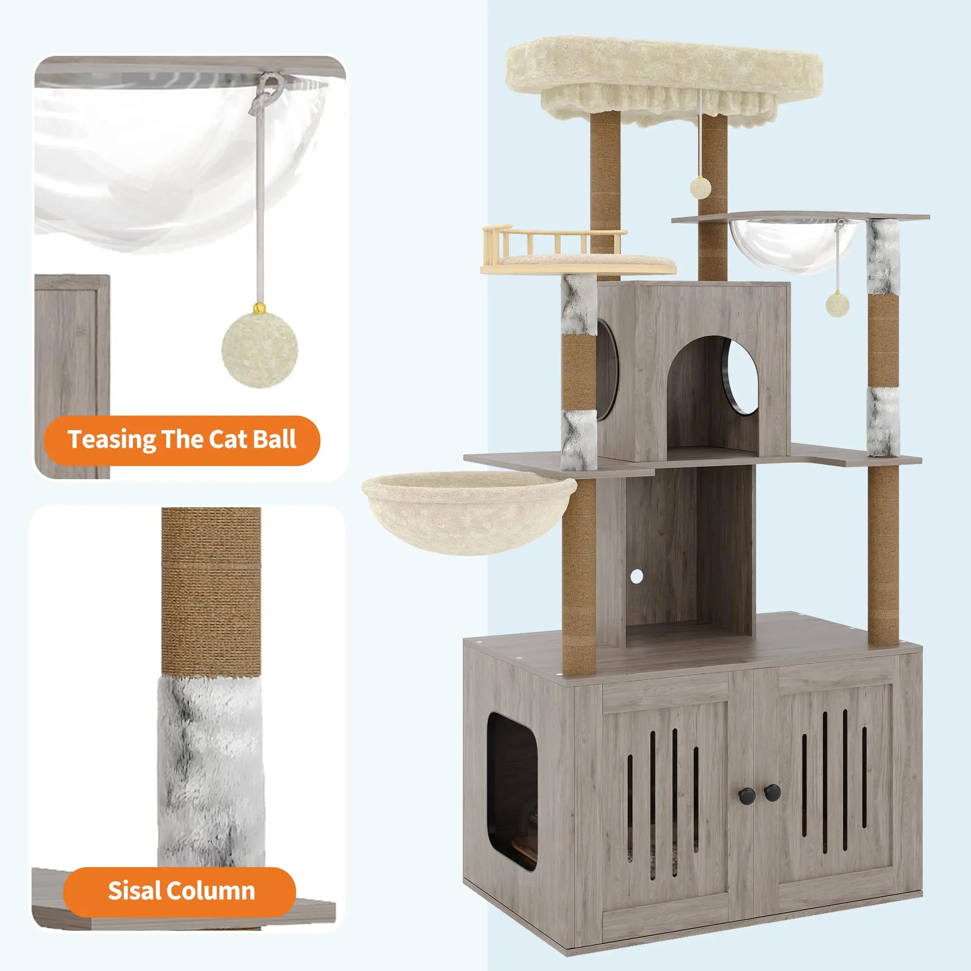 HOSSLLY Multi-Level Cat Tree — Hidden Litter Box & Sisal Scratching Posts