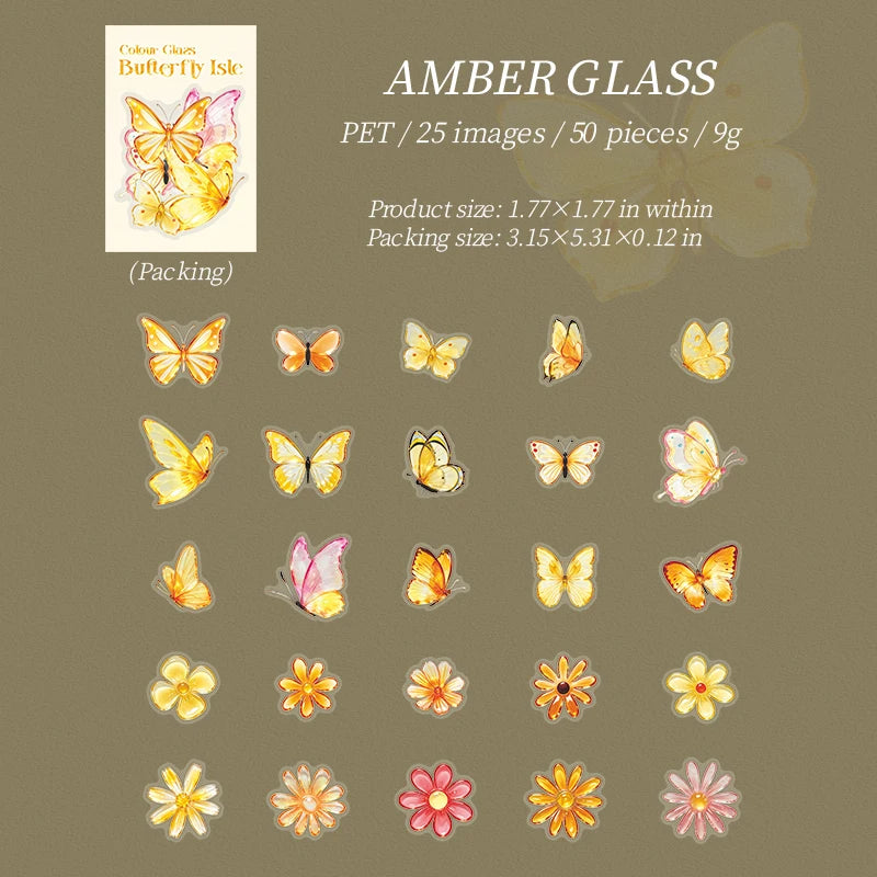 Crystal Butterfly Flower Stickers — Aesthetic Decor for Scrapbooking & Journals