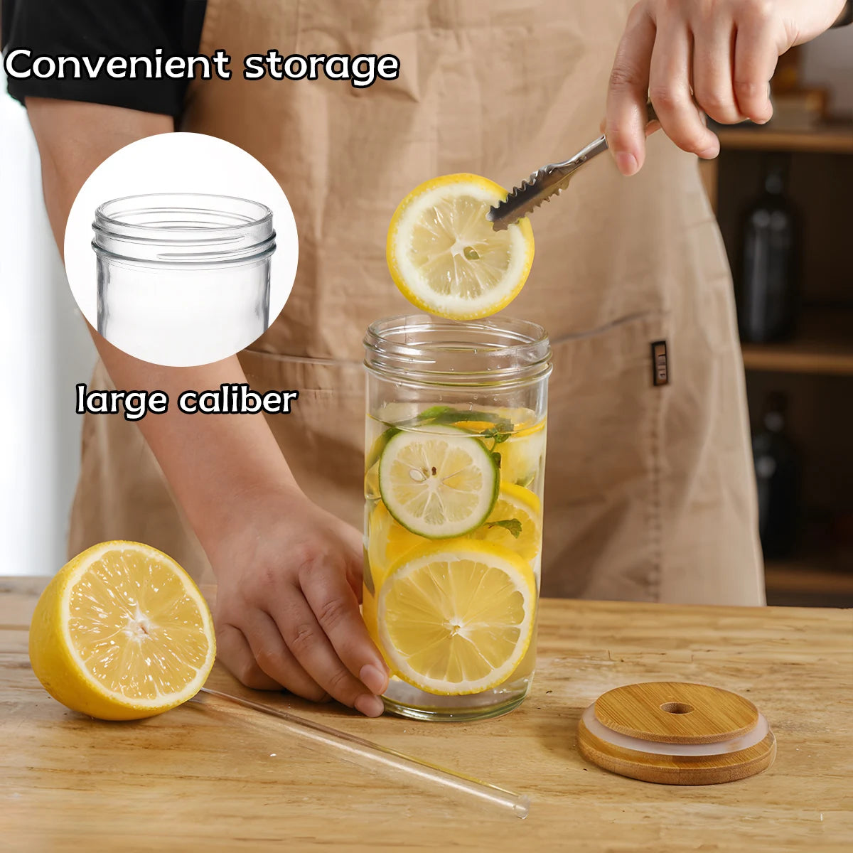 Wide Mouth Boba Glass Cup Set — Reusable Mason Jar with Straws & Lids