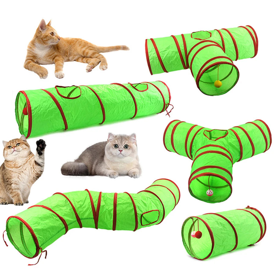 Christmas Cat Tunnel Toy — Foldable Interactive Play Tube for Kittens