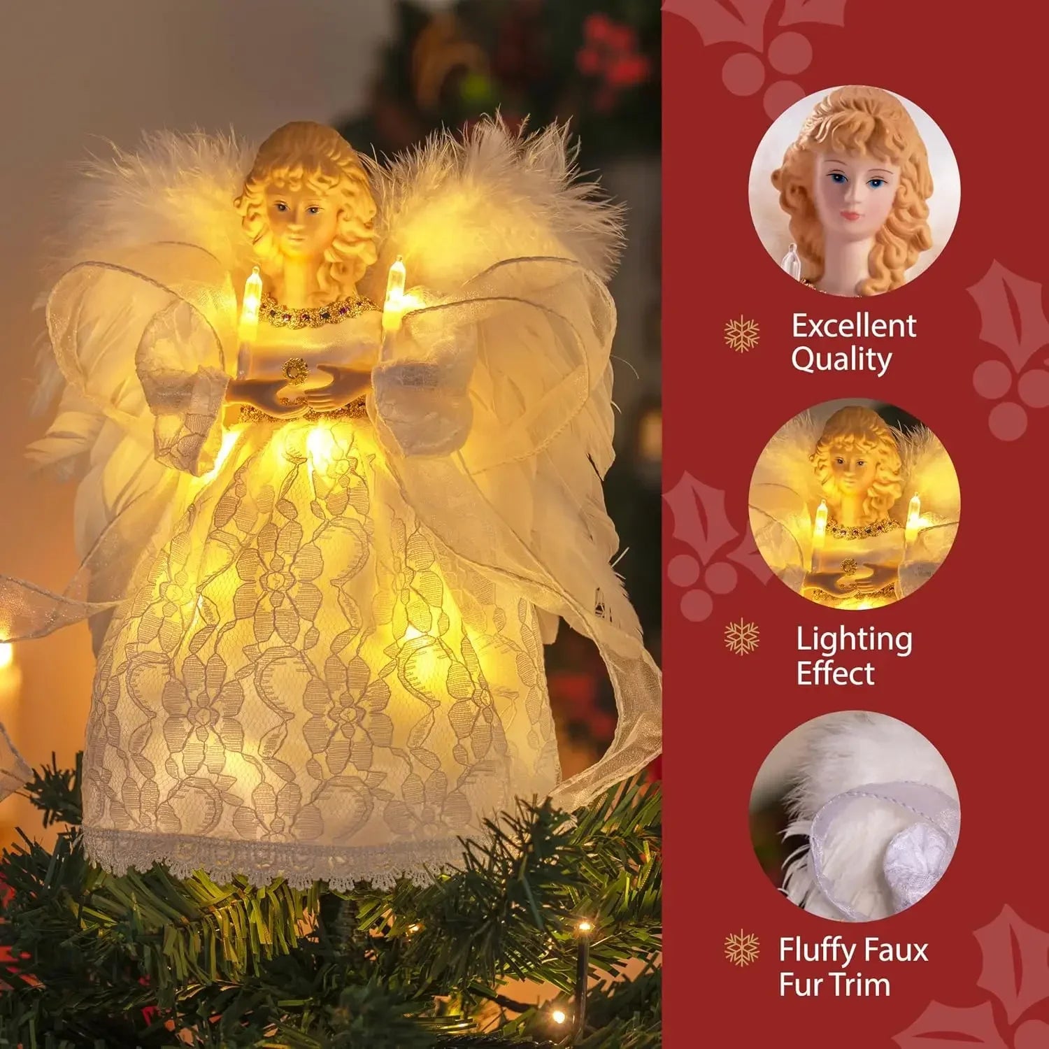 9'' Illuminated Angel Christmas Tree Topper — Battery Operated Ivory Ornament