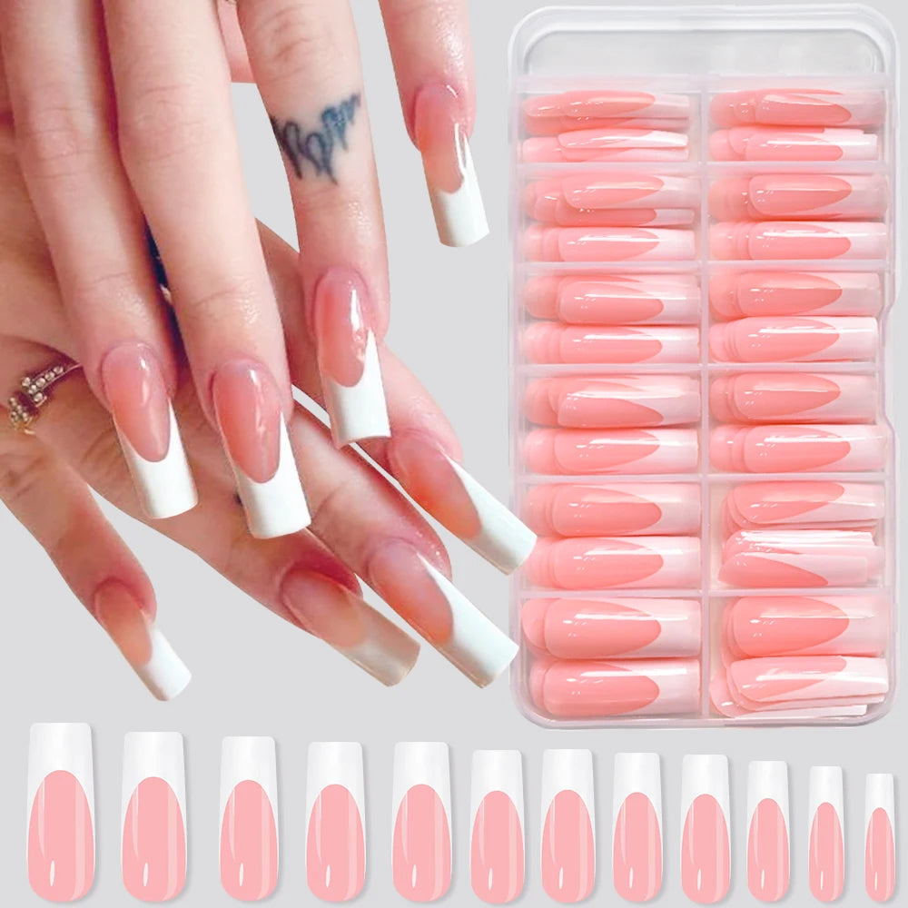 MAFANAILS Pink French Press On Nails — Long Square Full Cover Set
