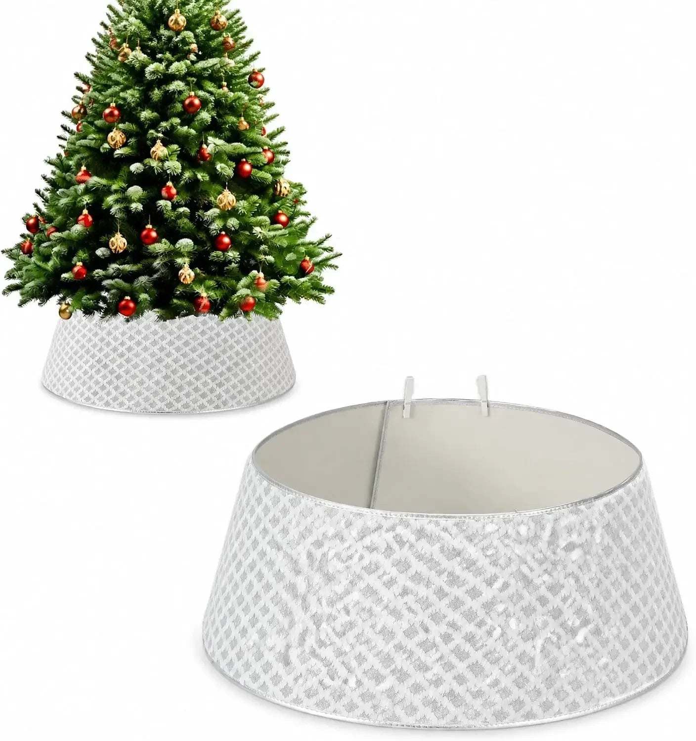 Diamond-Quilted Christmas Tree Collar — Elegant Stand Cover for Holiday Decor