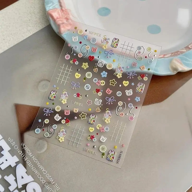 TPXCKz Embossed Nail Art Stickers — 3D Cartoon Decals for DIY Manicures