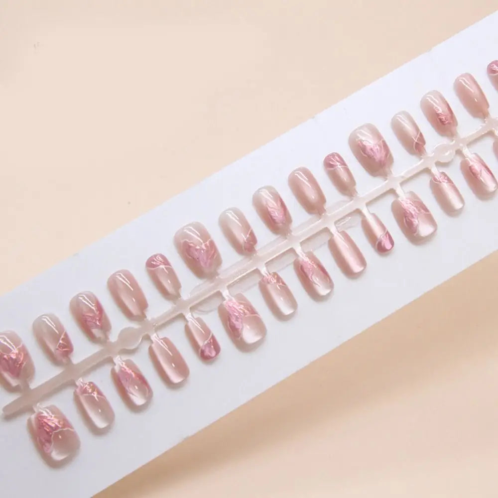 Square False Nail Tips — French Style Cat Eye Full Cover Set