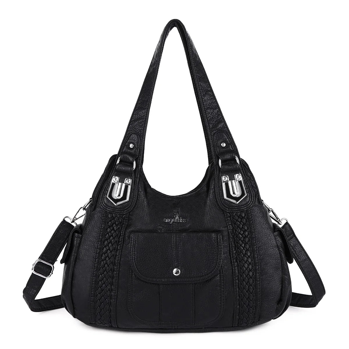 Venn Angel Women's Soft Washed Leather Hobo Bag — Multi-Pocket Shoulder Crossbody