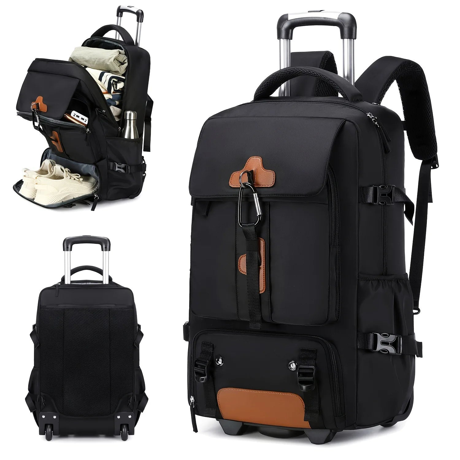 Large Capacity Rolling Backpack — Versatile Travel Trolley with Wheels
