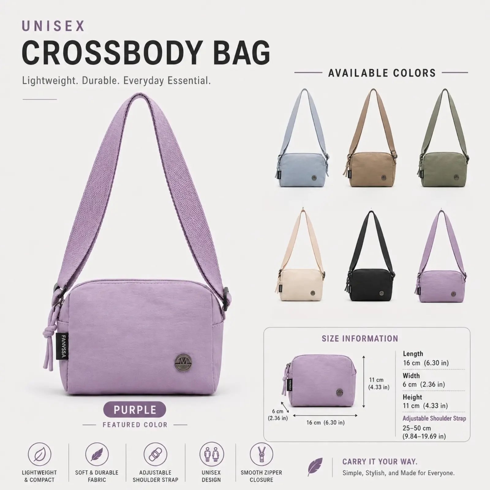 Women's Mini Nylon Crossbody Bag — Multi-Compartment Square Purse for Travel