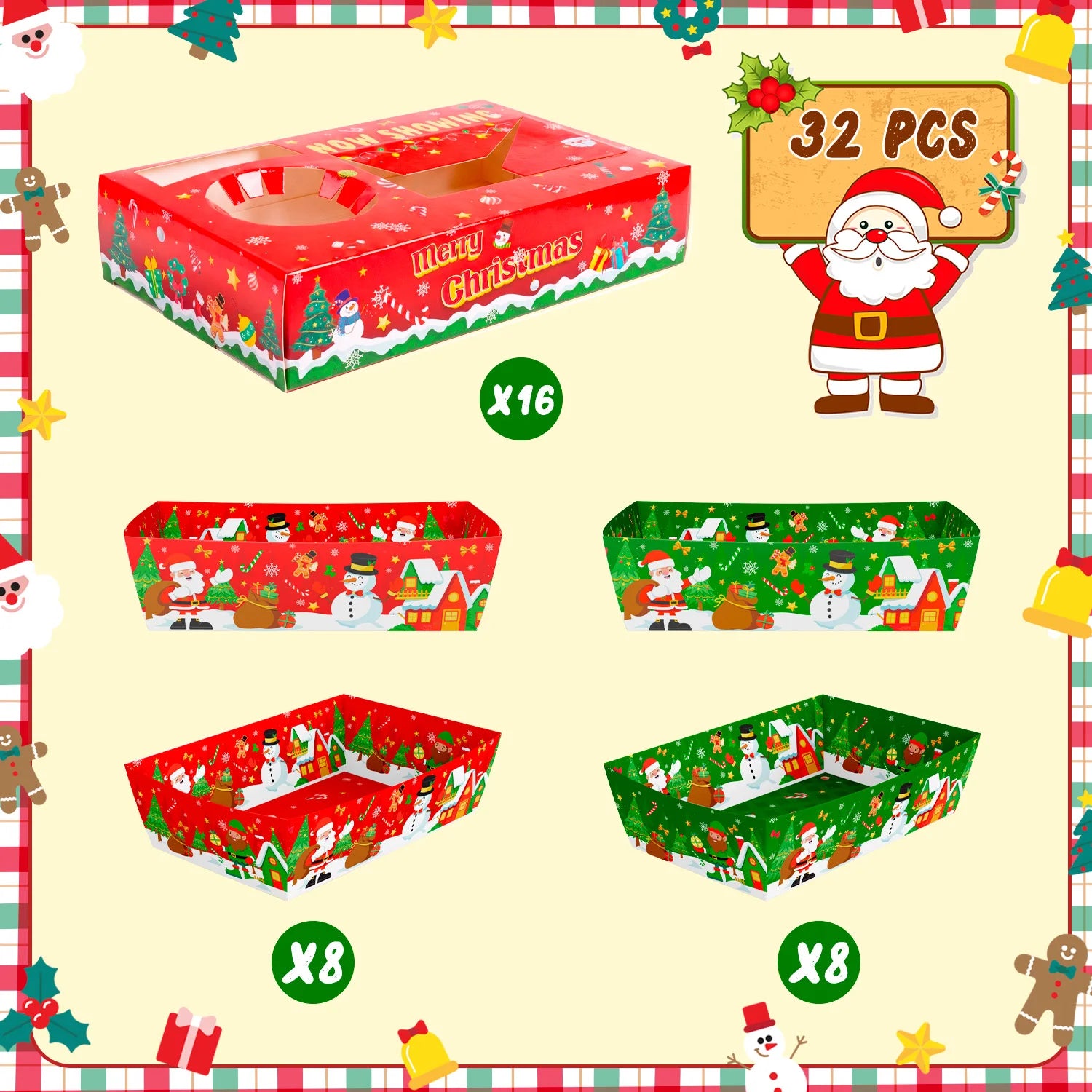 Christmas Party Snack Tray Set — 36 Piece Movie Night Serving Trays