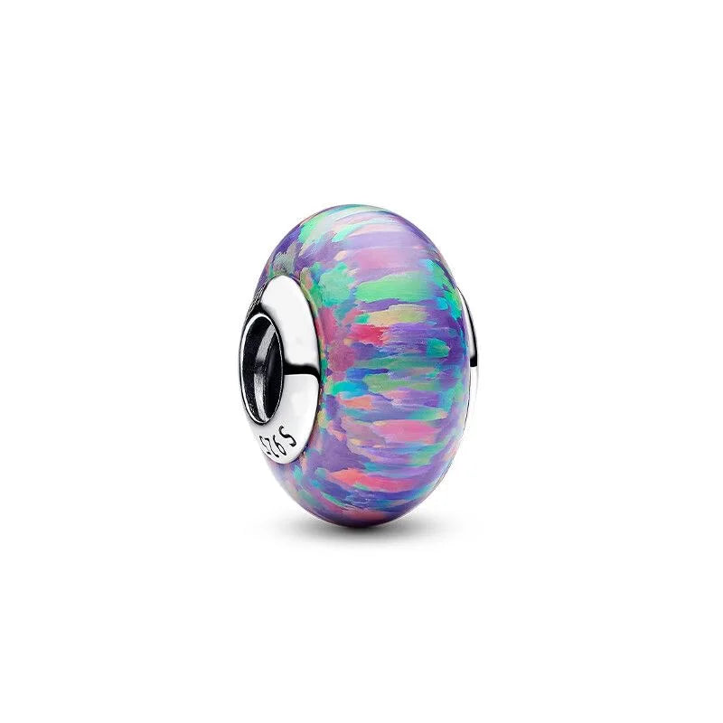 Potdemiel Rose Gold Glass Bead Pendant — 925 Silver Zircon Jewelry Component