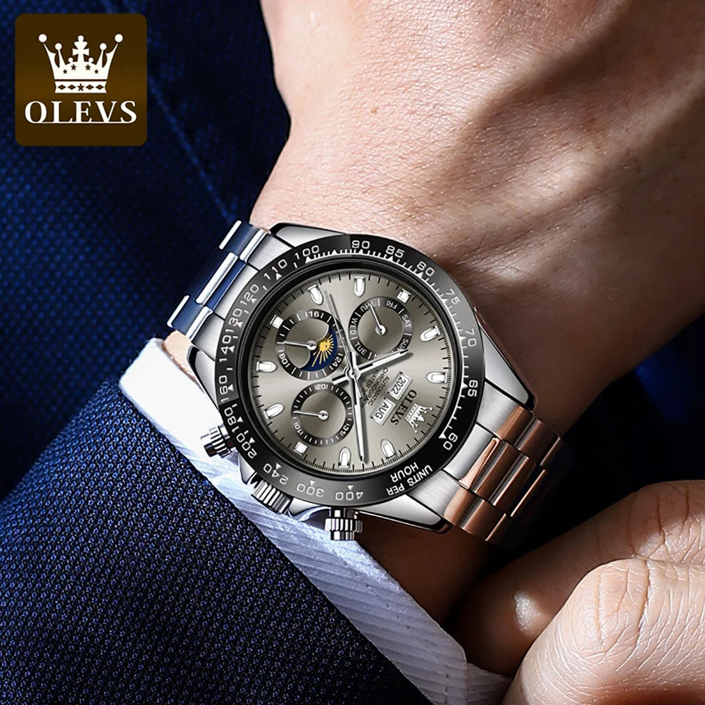 OLEVS Automatic Mechanical Watch — Luxury Moon Phase & Date Display
