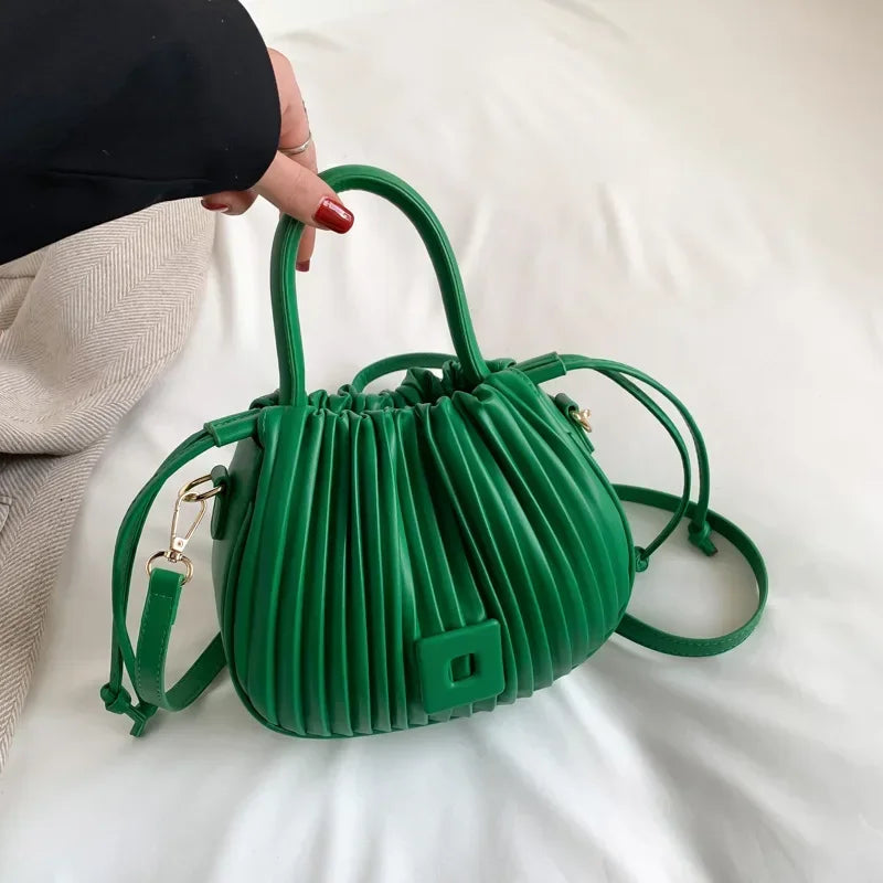 weixier Vintage Crossbody Bag — Ruched PU Leather Shoulder Handbag