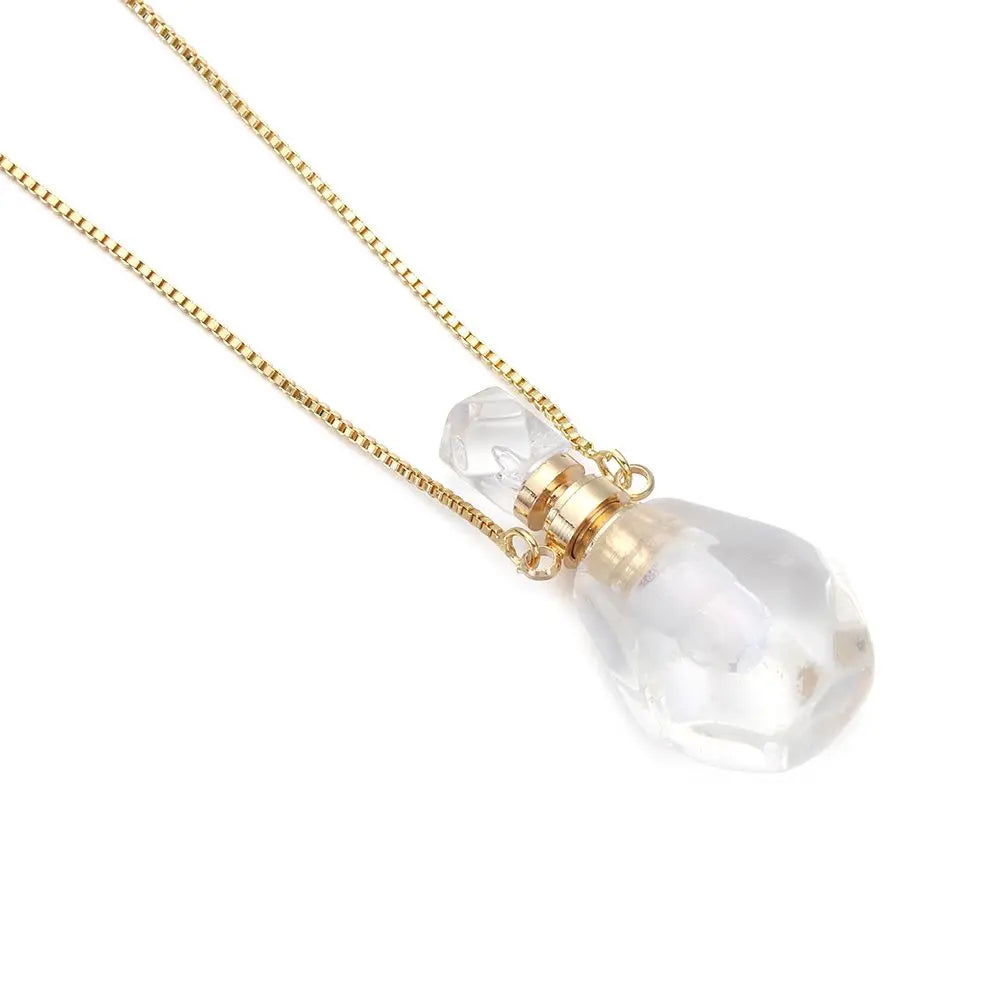 Natural Stone Perfume Bottle Necklace — Essential Oil Diffuser Pendant