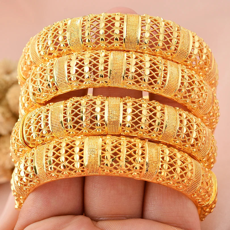 annayoyo Gold Color Bangle Set — Elegant Flower Design Jewelry for Women