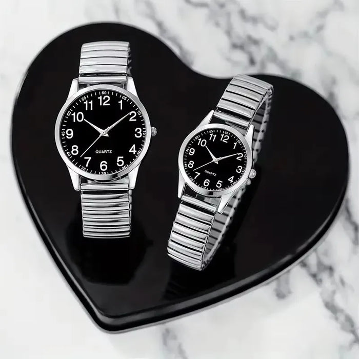 Fashion Couple Quartz Watches — Simple Arabic Dial with Elastic Band