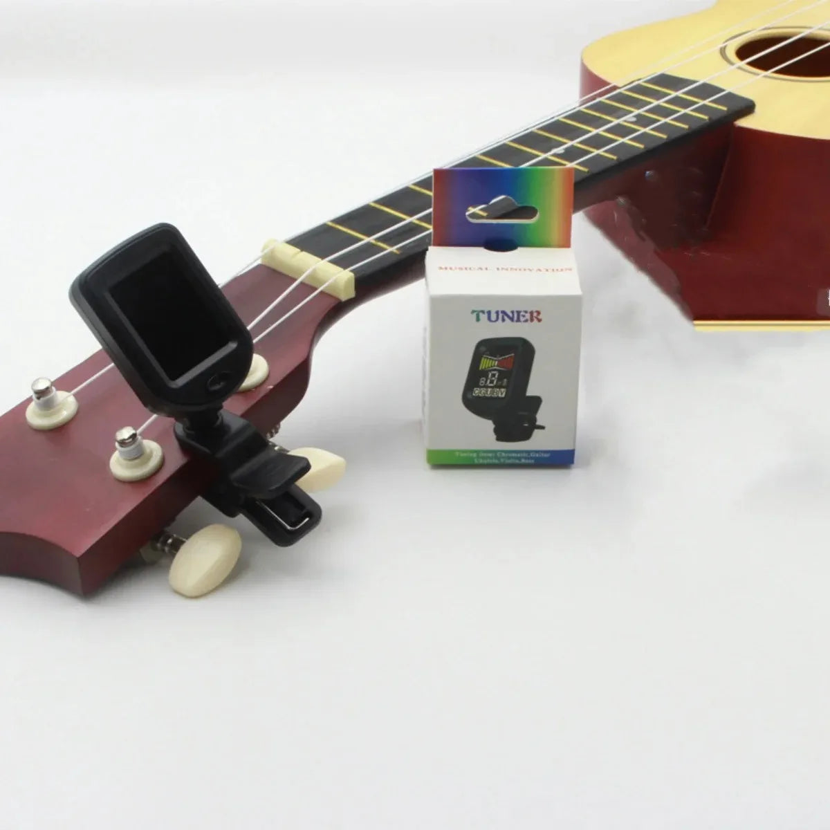 Clip-On Electronic Instrument Tuner — Versatile Tool for Guitar, Bass, and Ukulele