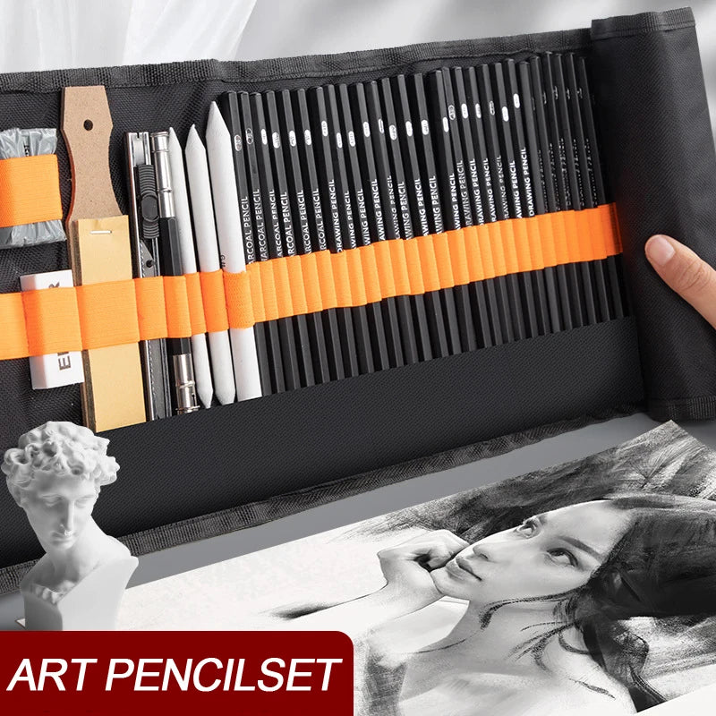PHANTACI Sketching Pencil Set — Professional Art Kit with Canvas Roll Bag