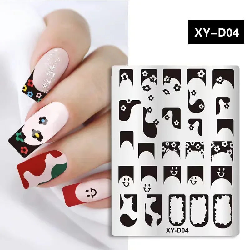 dawndesslo Nail Art Stamping Plate — Floral and Stripe Design Template