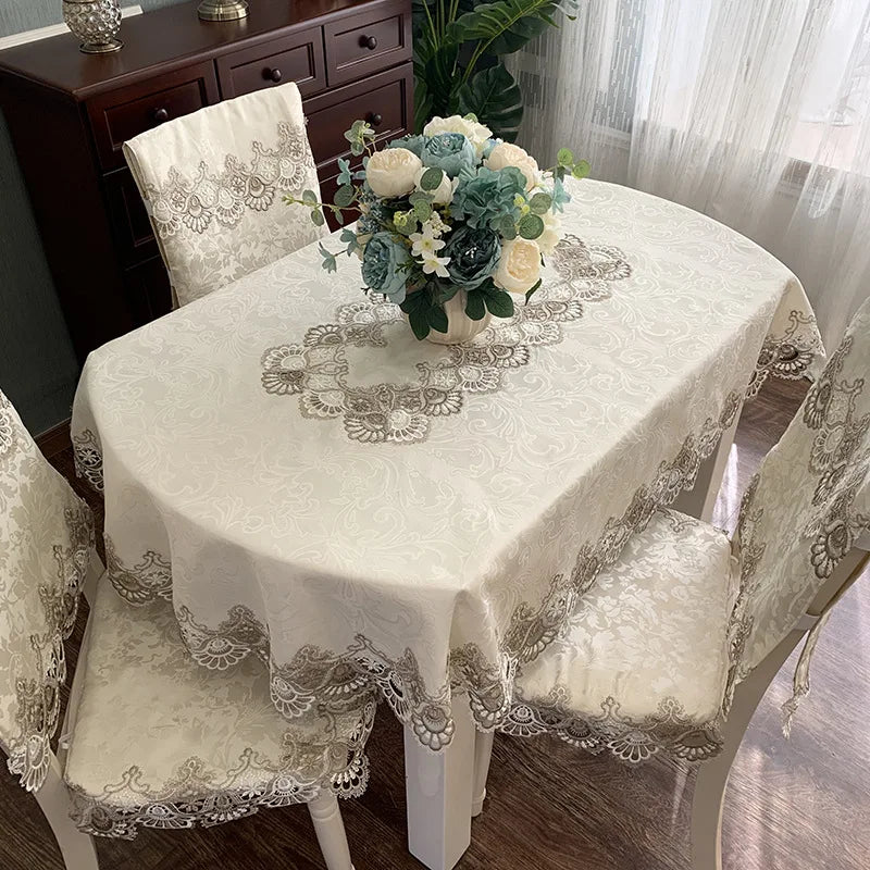 BATTILO Oval Macrame Lace Tablecloth — Embroidered Floral Dining Decor