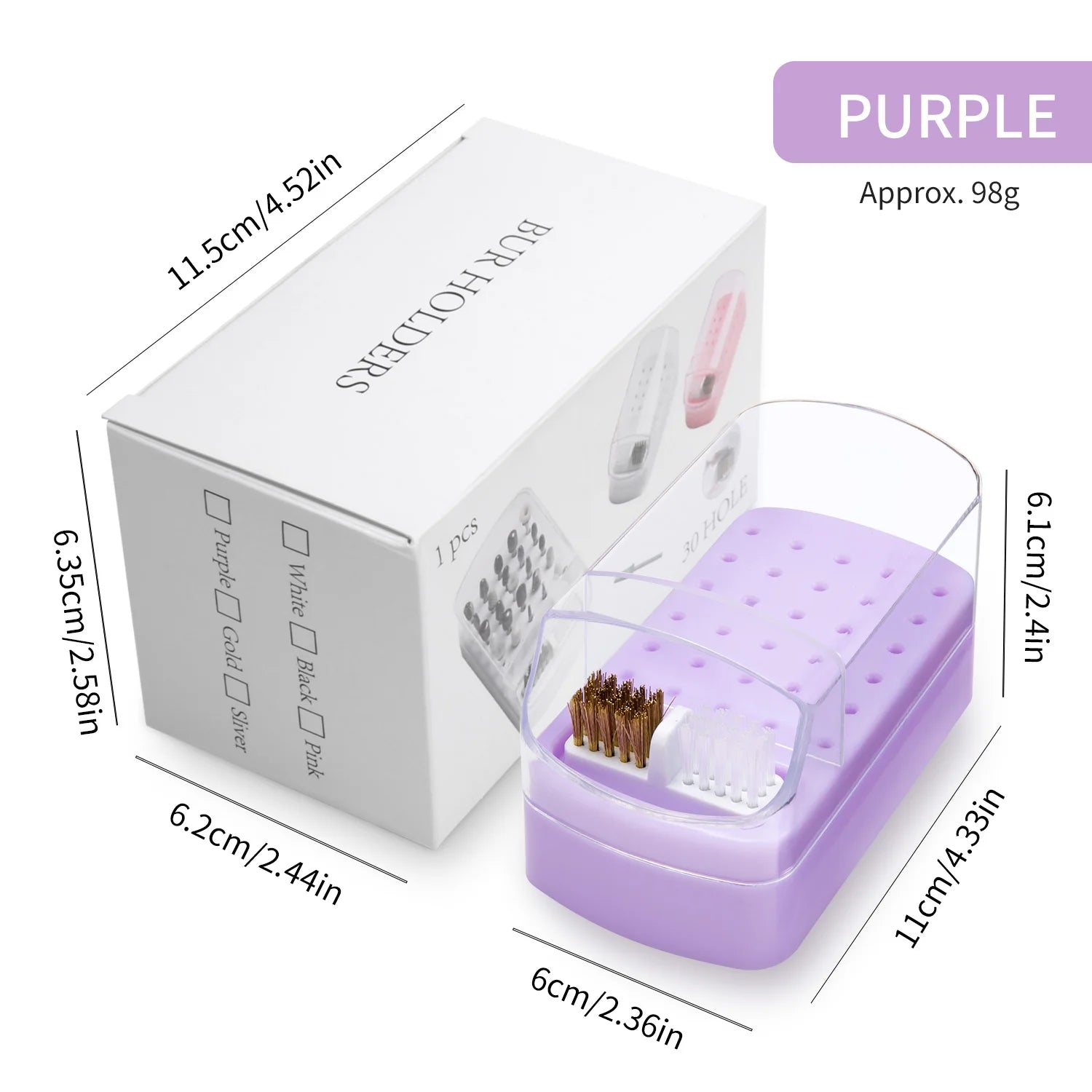 LUSLUKING Nail Drill Bits Organizer — 30 Slot Acrylic Storage Box