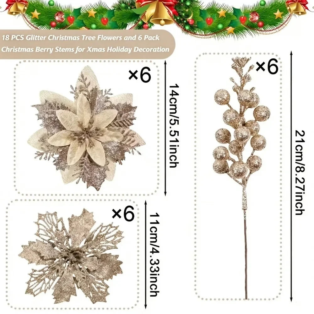 Glittering Artificial Flower Wreath Accessories — Decorative Floral Ornaments for Xmas