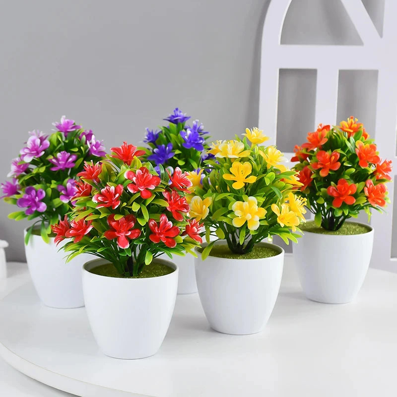 Artificial Five Leaf Plum Potted Plant — Decorative Indoor & Outdoor Floral Bonsai