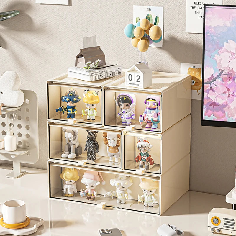 Desktop Storage Box with Drawers — Clear Collectible Display Case