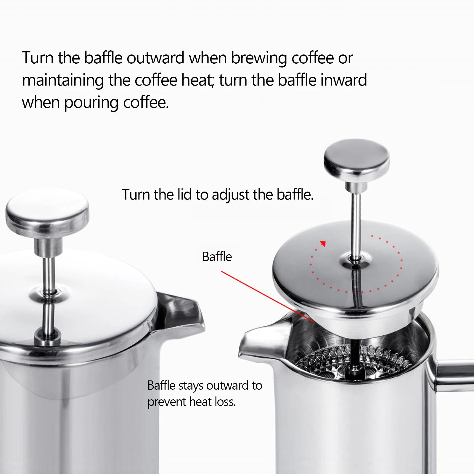 Stainless Steel French Press Coffee Maker — Insulated Double Walled Pot