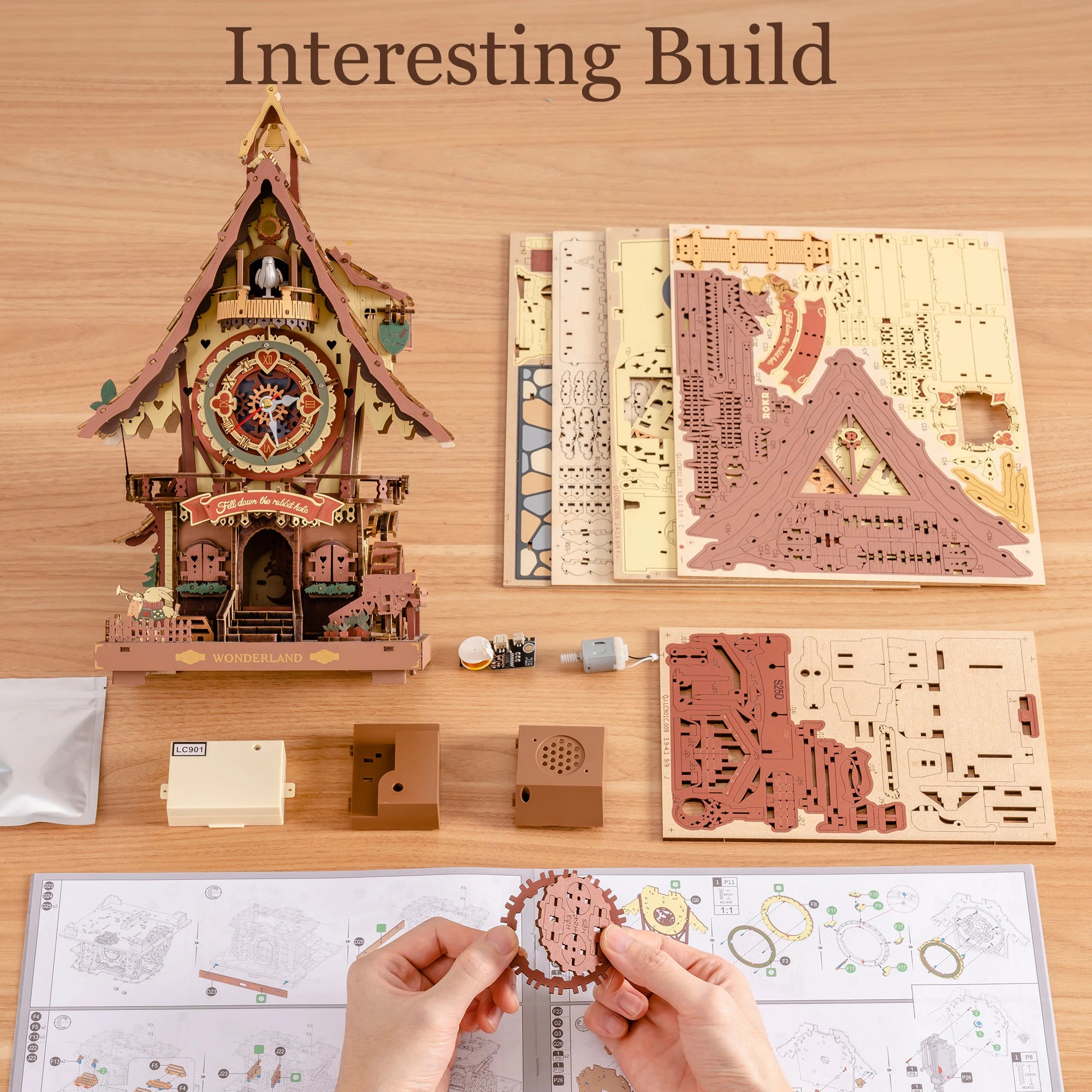 ROKR Wooden Cuckoo Clock 3D Puzzle — Mechanical Model Building Kit