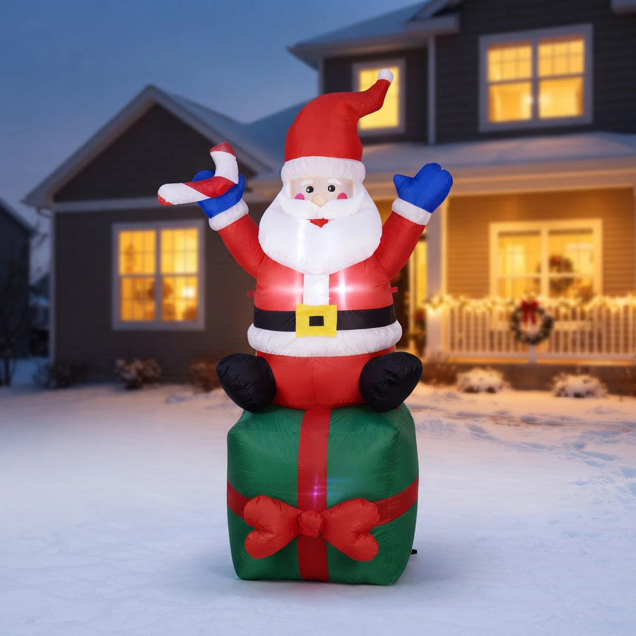 6ft Inflatable Santa Claus on Gift Box — Outdoor Christmas Yard Decor
