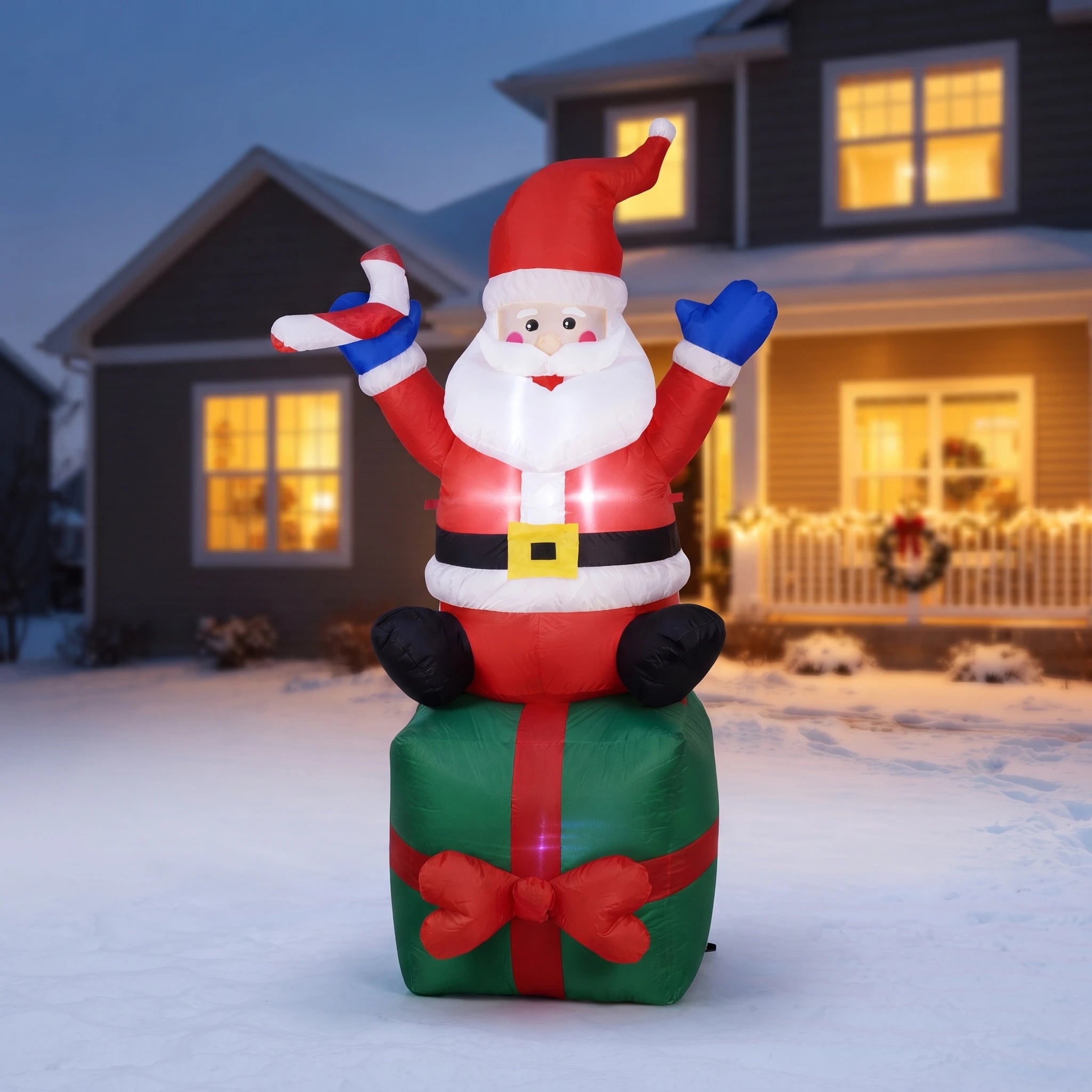 6ft Inflatable Santa Claus on Gift Box — Outdoor Christmas Yard Decor