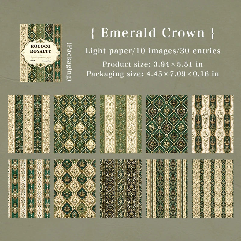 Rococo Royal Style Decorative Paper — 30 Pcs Scrapbooking & Junk Journal Supplies