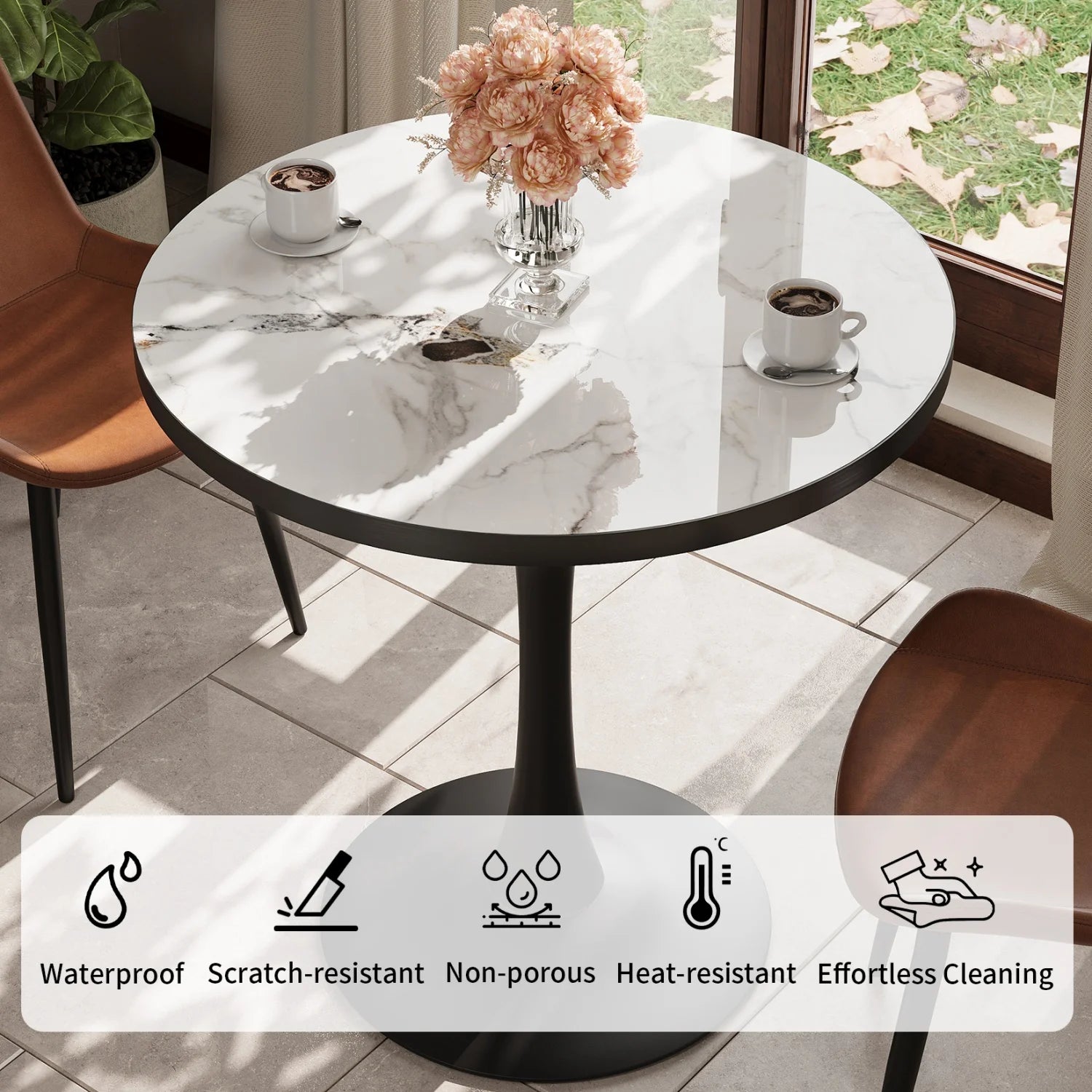 Modern Round Stone Dining Table — Minimalist Pedestal Coffee Table