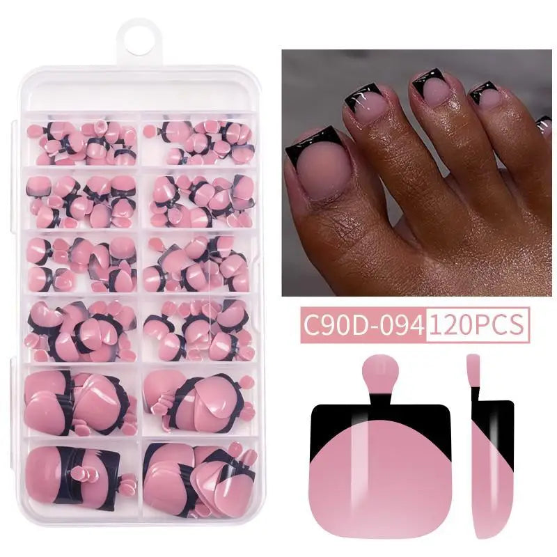 BMPEIC Nude Pink Press On Toenails — Glossy French Tip Square Design