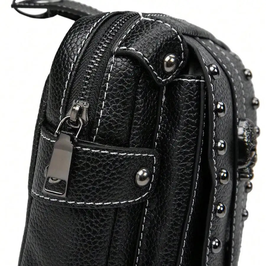 Vintage Steampunk Skull Crossbody Bag — Biker Style Cell Phone Wallet