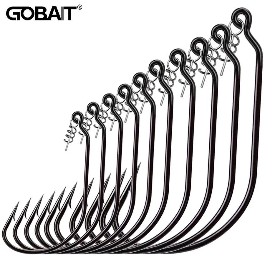 GOBAIT Screw Lock Offset Worm Hooks — Sharp Wide Gap Fishing Tackle