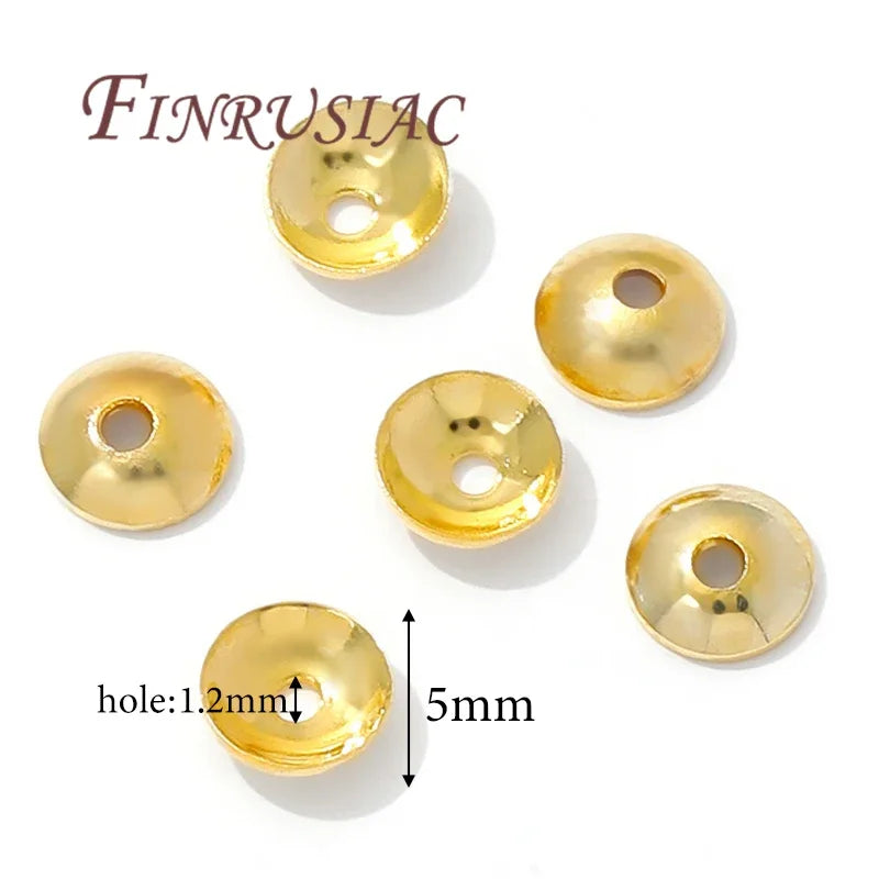 FINRUSIAC Gold Plated Brass Bead Caps — Round Jewelry Findings for DIY Necklaces