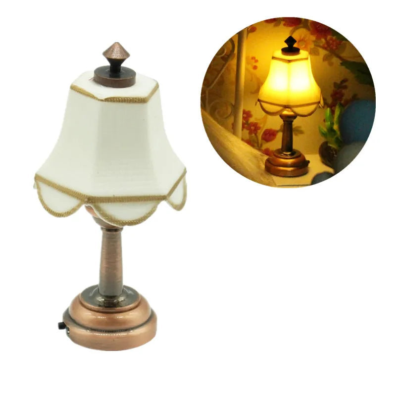 Miniature Dollhouse Table Lamp — Modern Bedside Reading Light Decor