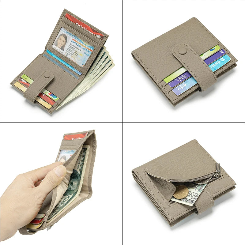 Genuine Leather Women's Mini Wallet — RFID Blocking Slim Two-Fold Purse