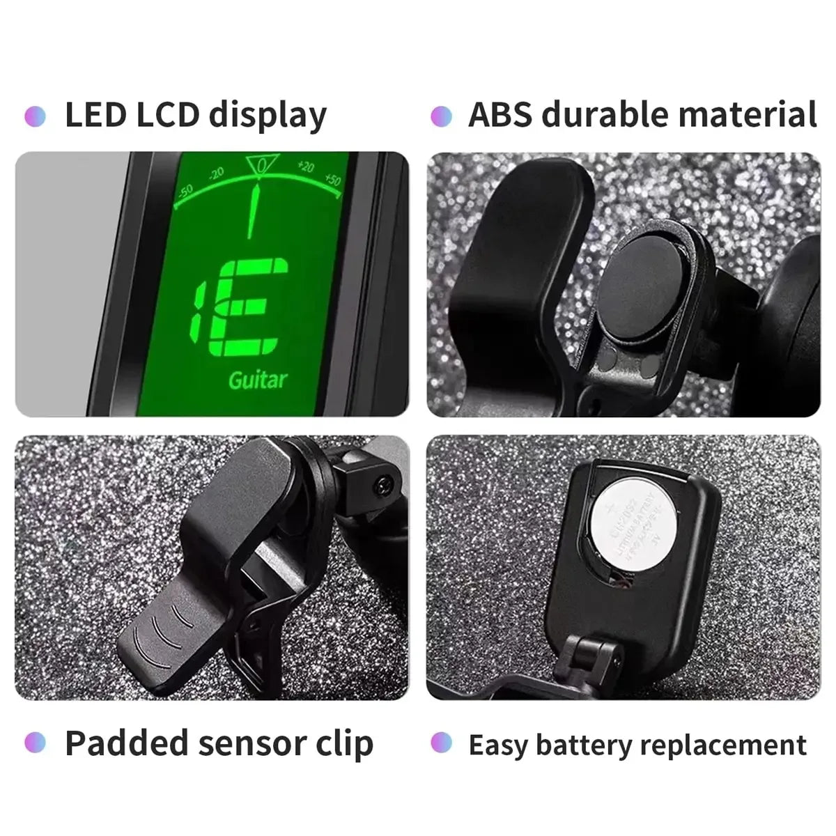 Clip-On Electronic Instrument Tuner — Versatile Tool for Guitar, Bass, and Ukulele