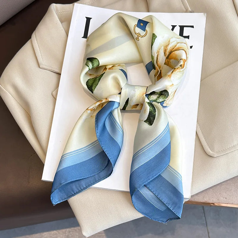 SENAIFEI Printed Silk Scarf — Luxury Square Shawl & Decorative Headband