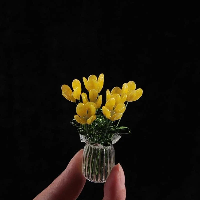 Handcrafted Glass Flower Sculpture — Lifelike Floral Bouquet Decor