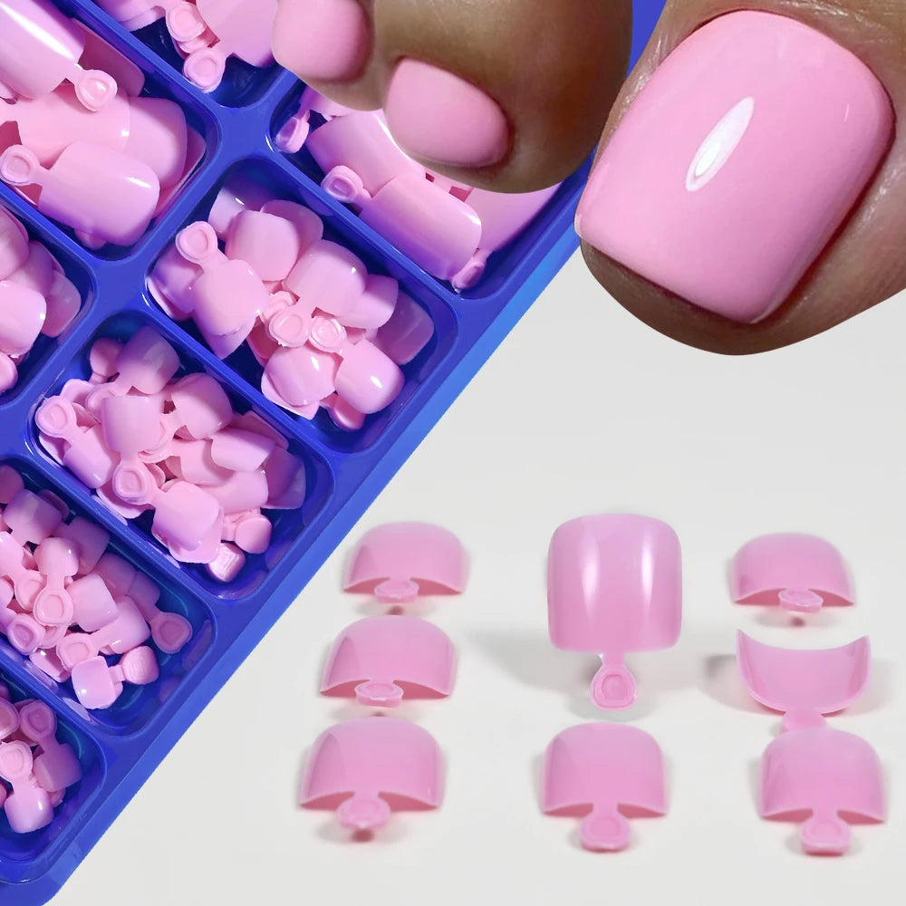 100pc Press On Toenails — Short Square Fake Nail Set for Manicure