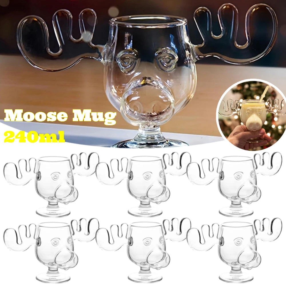 APWIKOGER Christmas Elk Glass Cup — Festive Reindeer Head Drinkware