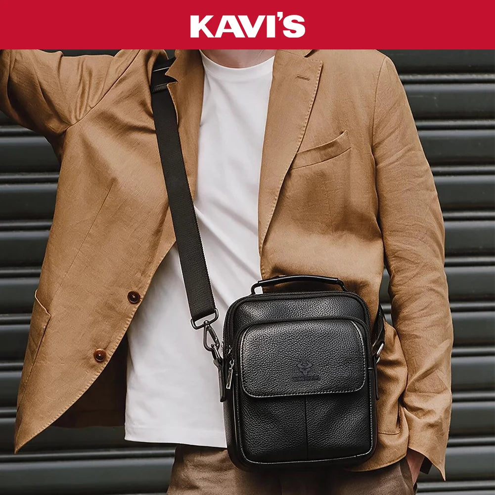 KAVI'S Genuine Leather Messenger Bag — Crossbody Shoulder Bag for iPad Mini